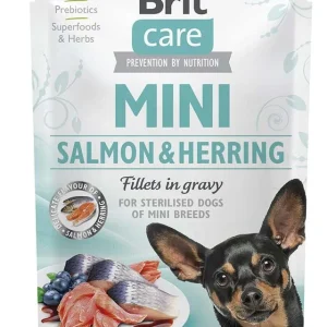 BRIT CARE Mini Sterilised, fileti lososa i haringe u umaku, 85g