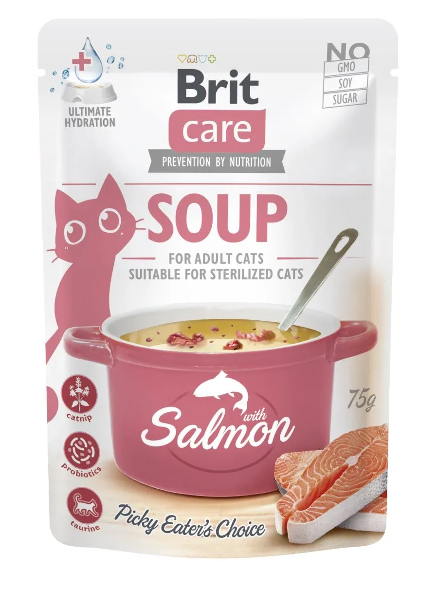 BRIT CARE Soup, juha za mačke, s lososom i catnipom, bez žitarica, 75g