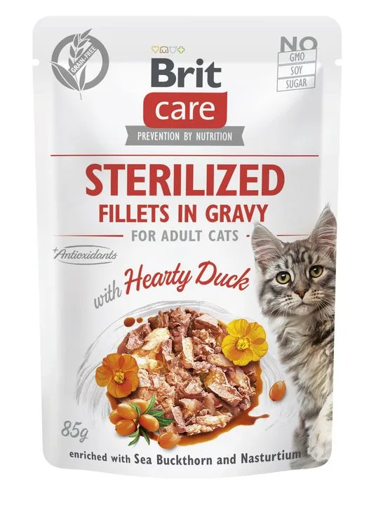 BRIT CARE Sterilised, fileti s pačetinom u umaku, bez žitarica, 85g