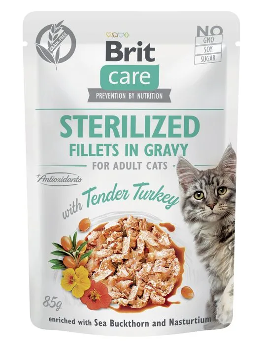 BRIT CARE Sterilised, fileti s puretinom u umaku, bez žitarica, 85g