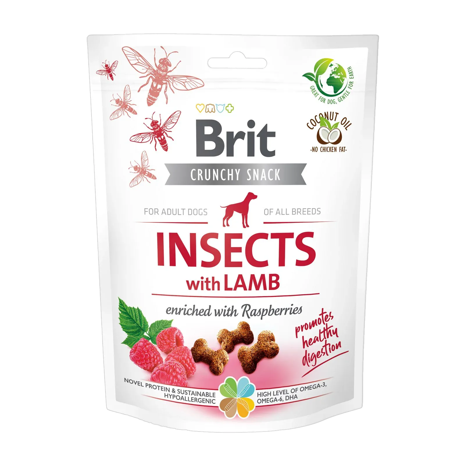 BRIT Crunchy poslastica, insekti s janjetinom, obogaćeno malinama, 200g