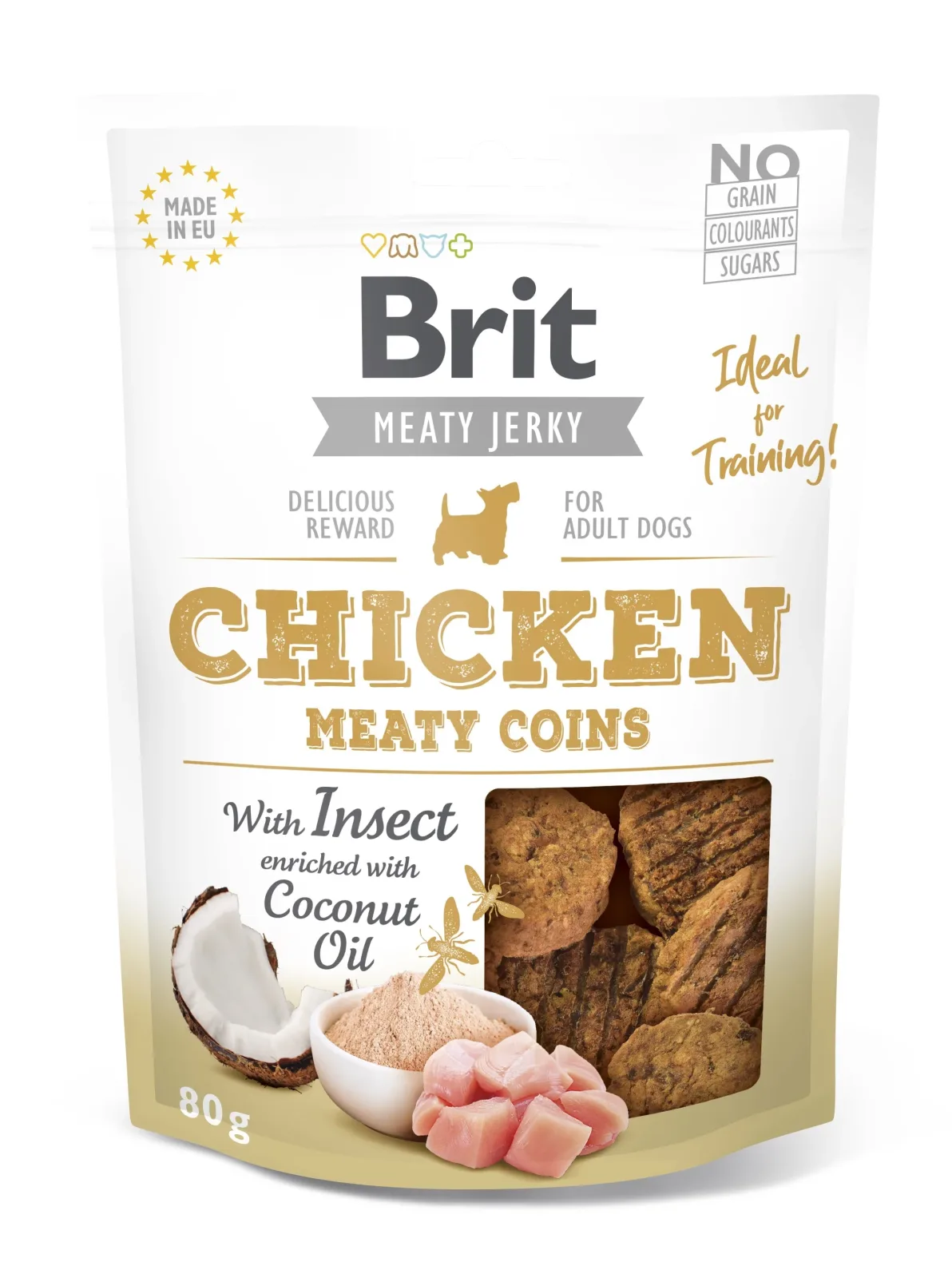 BRIT Meaty Jerky, medaljoni, piletina s kukcima, 80 g