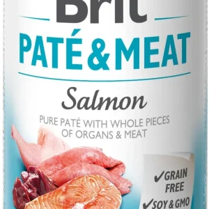 BRIT Paté & Meat, losos, pašeta i komadići mesa, bez žitarica, 400g