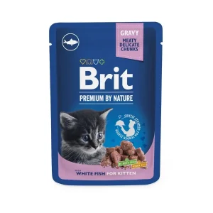 BRIT PREMIUM Komadići u umaku KITTEN, s bijelom ribom, 100g
