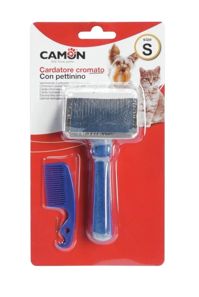CAMON Četka Slicker, kromirana, s češljićem i drvenom drškom - Image 2