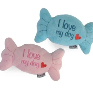 CAMON Igračka za pse I Love My Dog, plišana, zvučna, 15cm, plava ili ružičasta