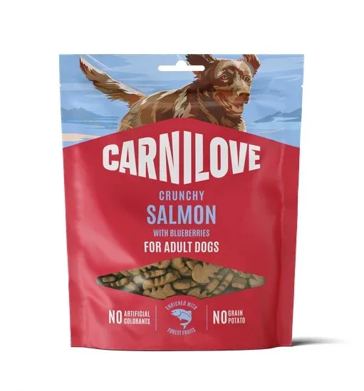 CARNILOVE Crunchy, losos s borovnicom, poslastica za pse 200g