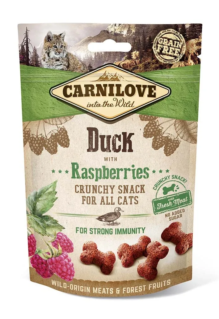 CARNILOVE Crunchy Snack, pačetina s malinama, sa svježim mesom, 50g