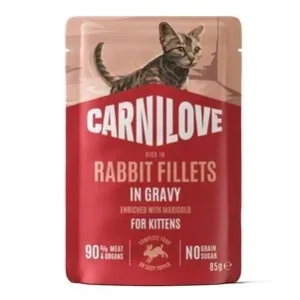 CARNILOVE Fileti u umaku, bogato kunićevinom, s listovima maline, za mačiće, 85g