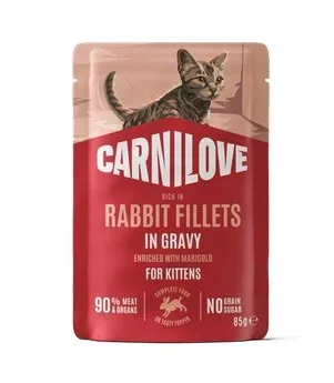 CARNILOVE Fileti u umaku, bogato kunićevinom, s listovima maline, za mačiće, 85g