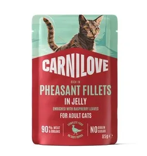 CARNILOVE Fileti u želeu, bogato fazanom, s listovima maline 85g