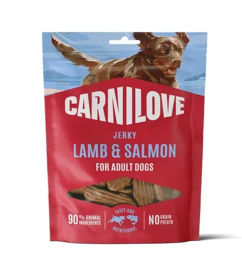 CARNILOVE Jerky, janjetina i losos, poslastica za pse 100g