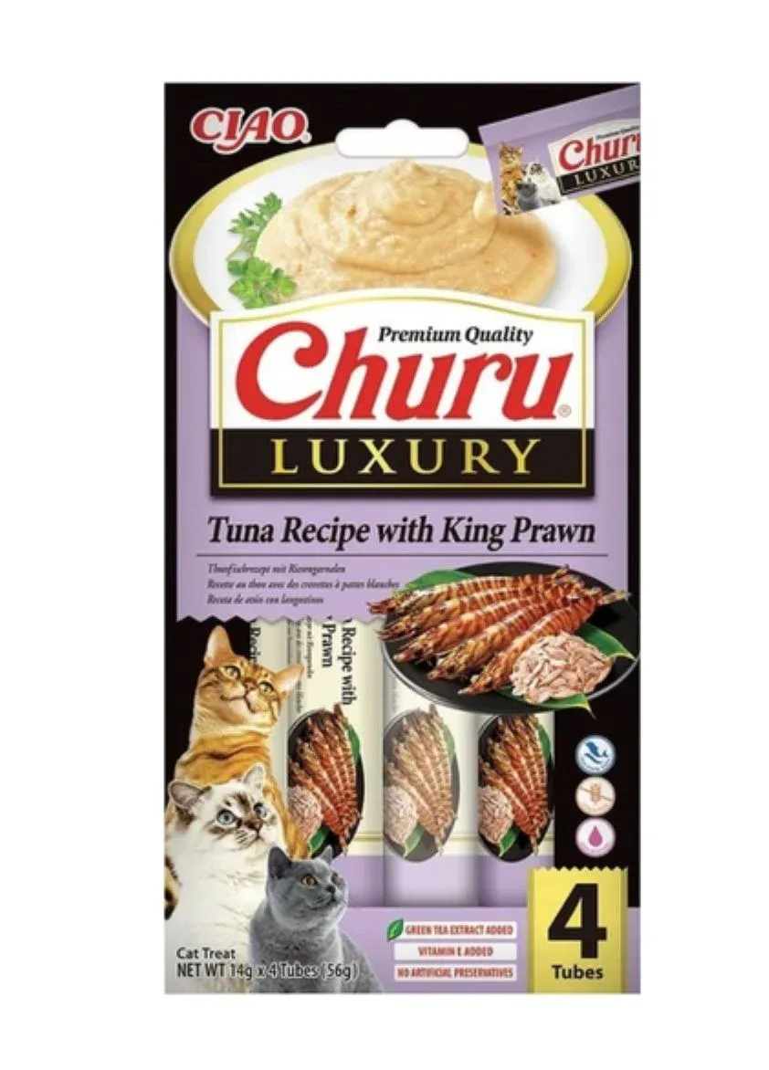 CHURU Luxury, krema, tuna s kraljevskim kozicama, poslastica za mačke, 4x14g