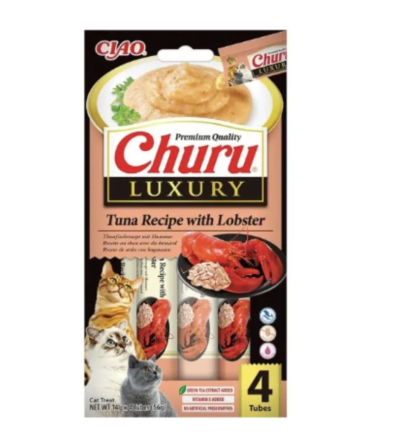 CHURU Luxury, krema, tunjevina s jastogom, poslastica za mačke, 4x14g