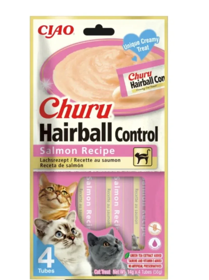 CHURU Puree, krema, Hairball control, losos, poslastica za mačke, 4x14g