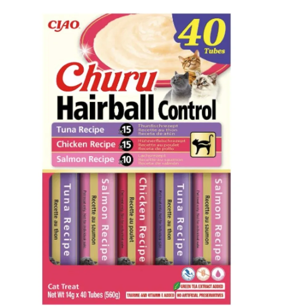 CHURU Puree, krema, Hairball control mix, multipack, poslastica za mačke, 40x14g