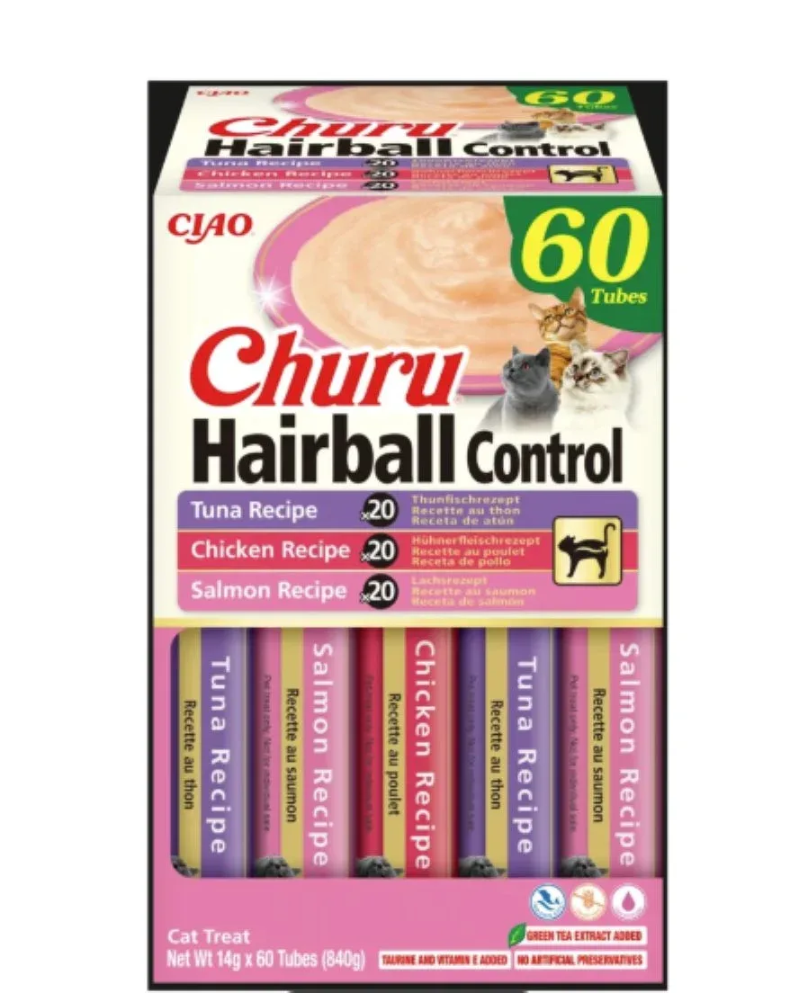 CHURU Puree, krema, Hairball control mix, multipack, poslastica za mačke, 60x14g