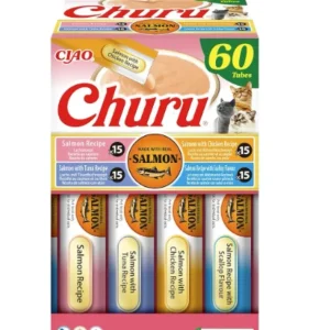 CHURU Puree, krema, losos mix, multipack, poslastica za mačke, 60x14g