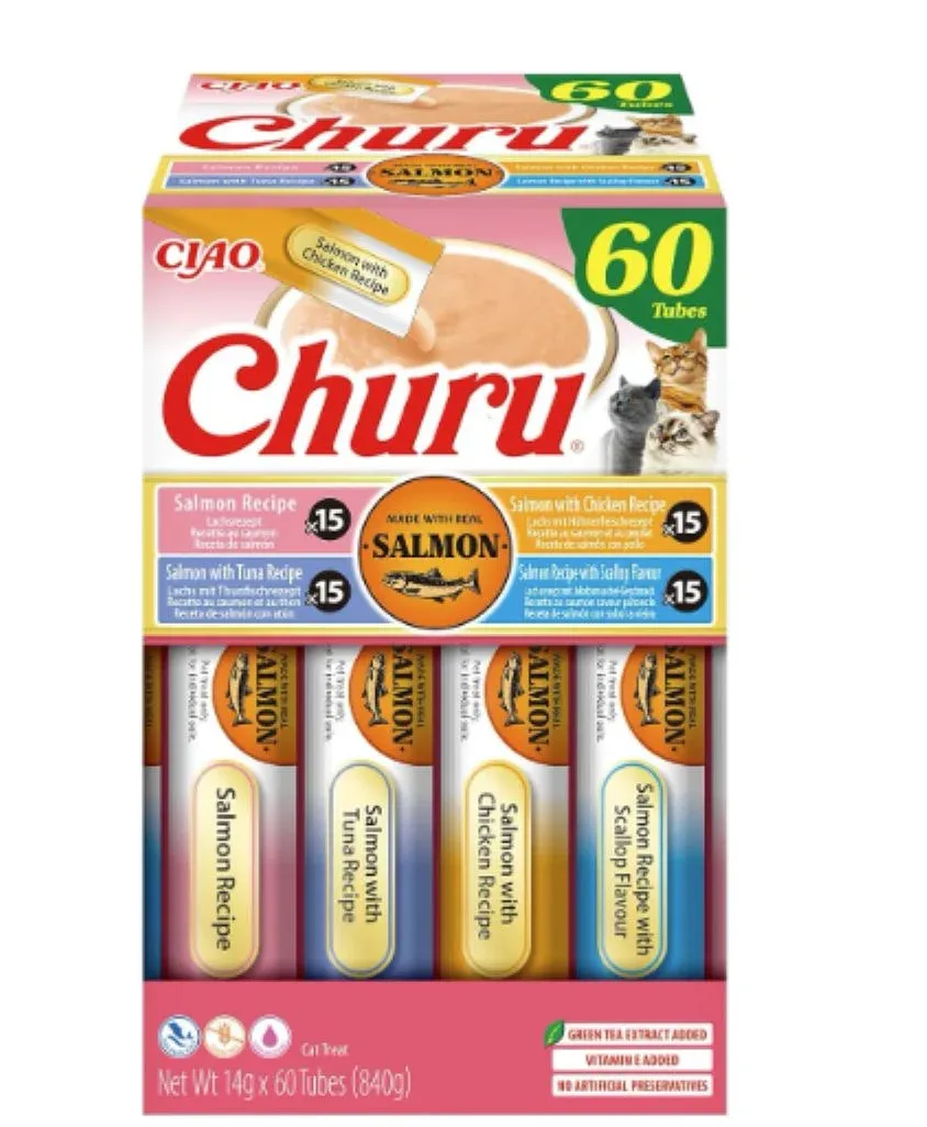 CHURU Puree, krema, losos mix, multipack, poslastica za mačke, 60x14g