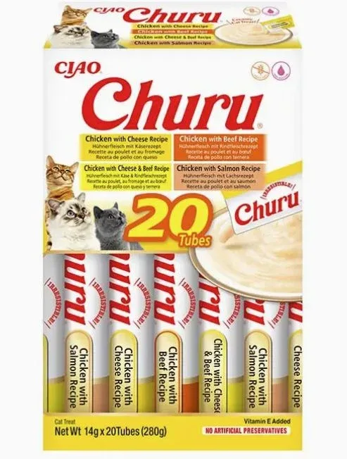 CHURU Puree, krema, piletina govedina, multipack, poslastica za mačke, 20x14g