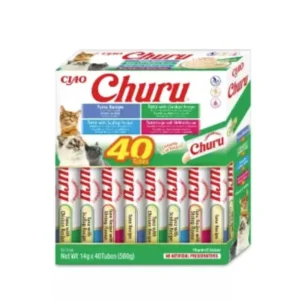 CHURU Puree, krema, tuna/morski plodovi, multipack, poslastica za mačke, 40x14g