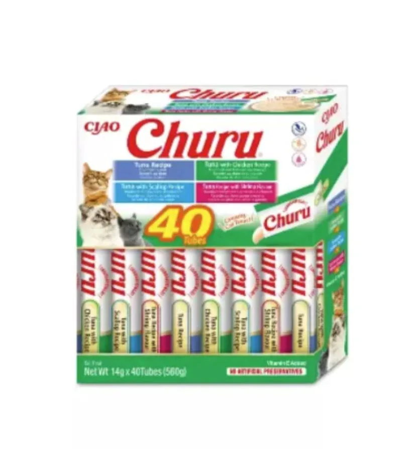 CHURU Puree, krema, tuna/morski plodovi, multipack, poslastica za mačke, 40x14g