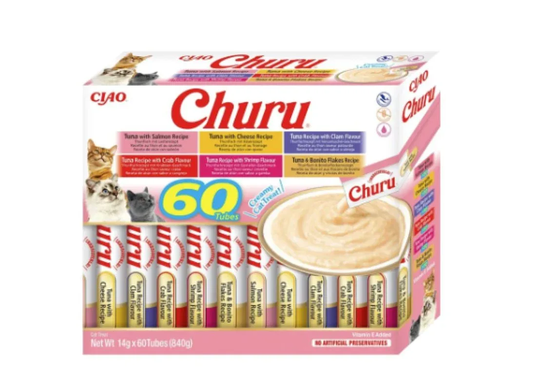 CHURU Puree, krema, tunjevina mix, multipack, poslastica za mačke, 60x14g