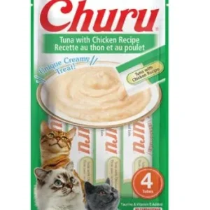 CHURU Puree, krema, tunjevina s piletinom, poslastica za mačke, 4x14g