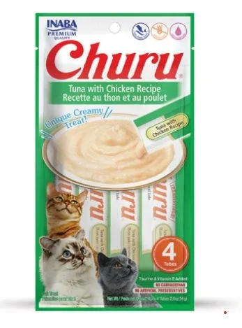 CHURU Puree, krema, tunjevina s piletinom, poslastica za mačke, 4x14g