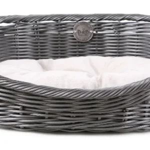 D&D OUTLET Pleteni ležaj za pse od poliratana, s jastukom, sivi, XL - 70x53x23
