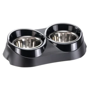 FFERPLAST Duo Feed Set s držačem i zdjelicama od inoxa, crni