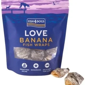 FISH4DOGS Love Banana Fish Wrap, banana i riblja koža, poslastica za pse, 100g