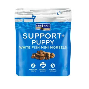 FISH4DOGS SUPPORT+ PUPPY, s bijelom ribom, hrskava poslastica za štence, 150g
