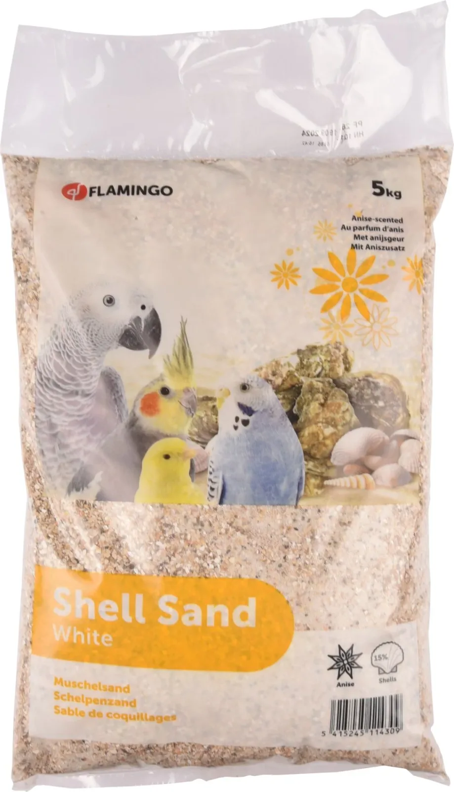 FLAMINGO Pijesak za ptice, sa školjkama i mirisom anisa, bijeli, 5 kg