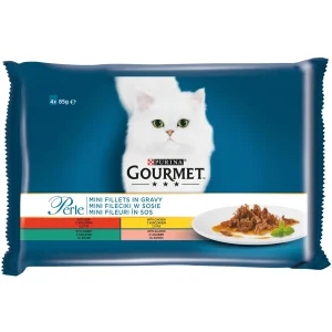 GOURMET Perle Mini fileti s goved., piletinom, kunić. i lososom, u umaku 4x85g