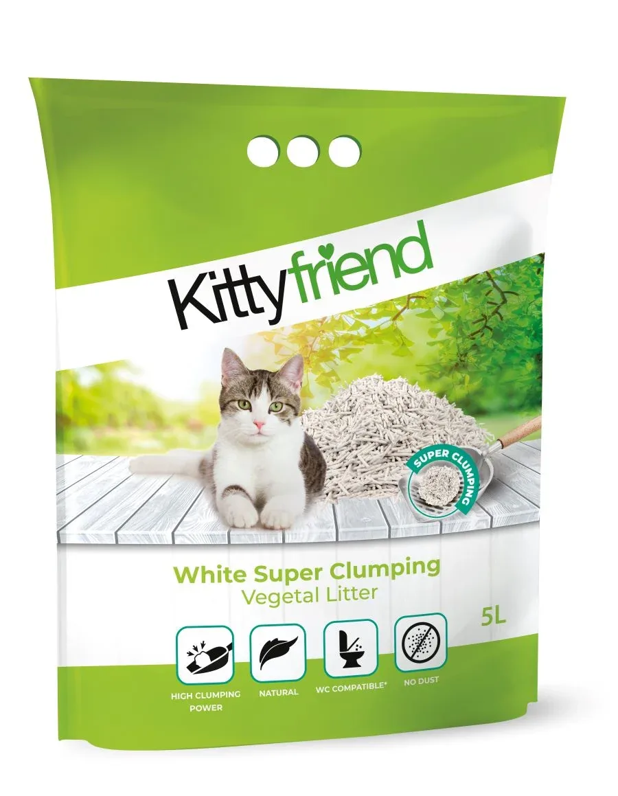 KITTYFRIEND White Super Clump, grudajući biljni pijesak za mačke, bezmirisni, 5l