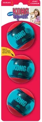 KONG Igračka za pse Squezz Action Ball Red Medium, zvučna, 3kom 6,35x6,35x6,35cm - Image 2