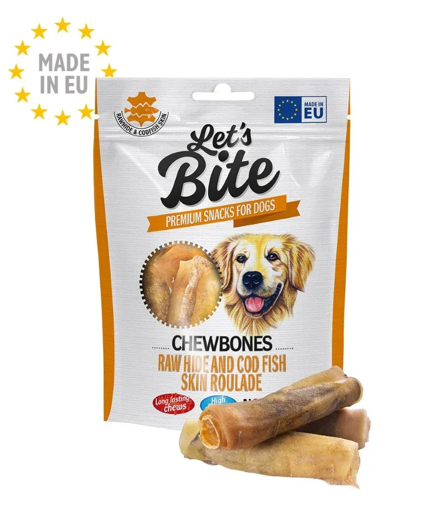 LET's Bite Chewbones, poslastica za pse, rolice kože bakalara, 135g