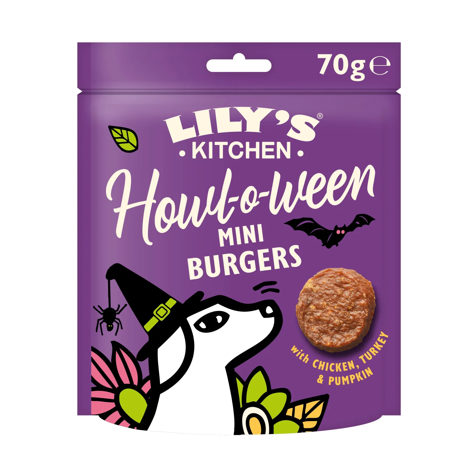 LILY'S KITCHEN Hallowen Mini Burgers, s piletinom i puretinom, 70g