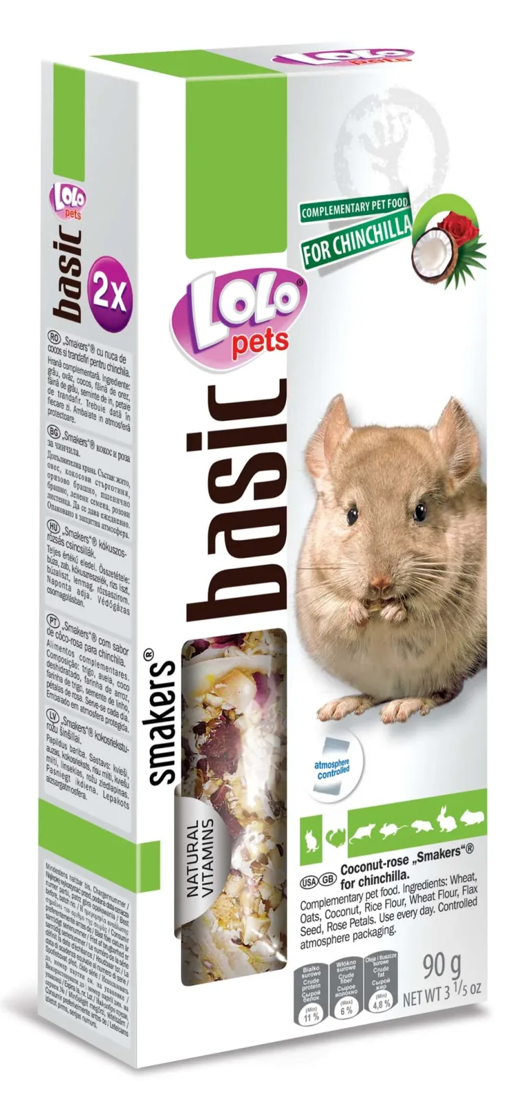 LOLO PETS Štapići s kokosom i ružinim laticama, za činčile, 2kom/90g