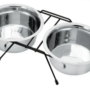 MR. PET Double Dinner, inox zdjelice na kromiranom čeličnom stalku, 2x400ml