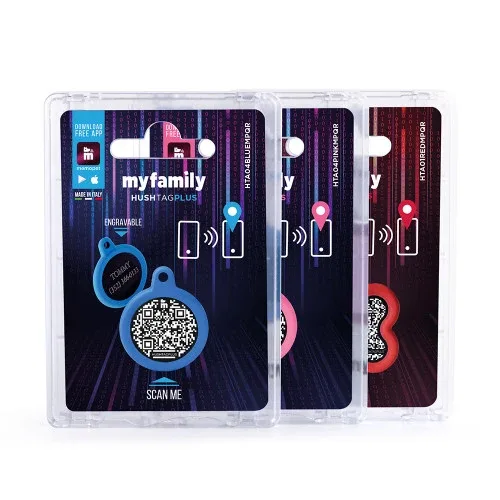 MYFAMILY Hushtag Plus QR CODE Pločica za graviranje Krug, aluminij, plava guma - Image 2
