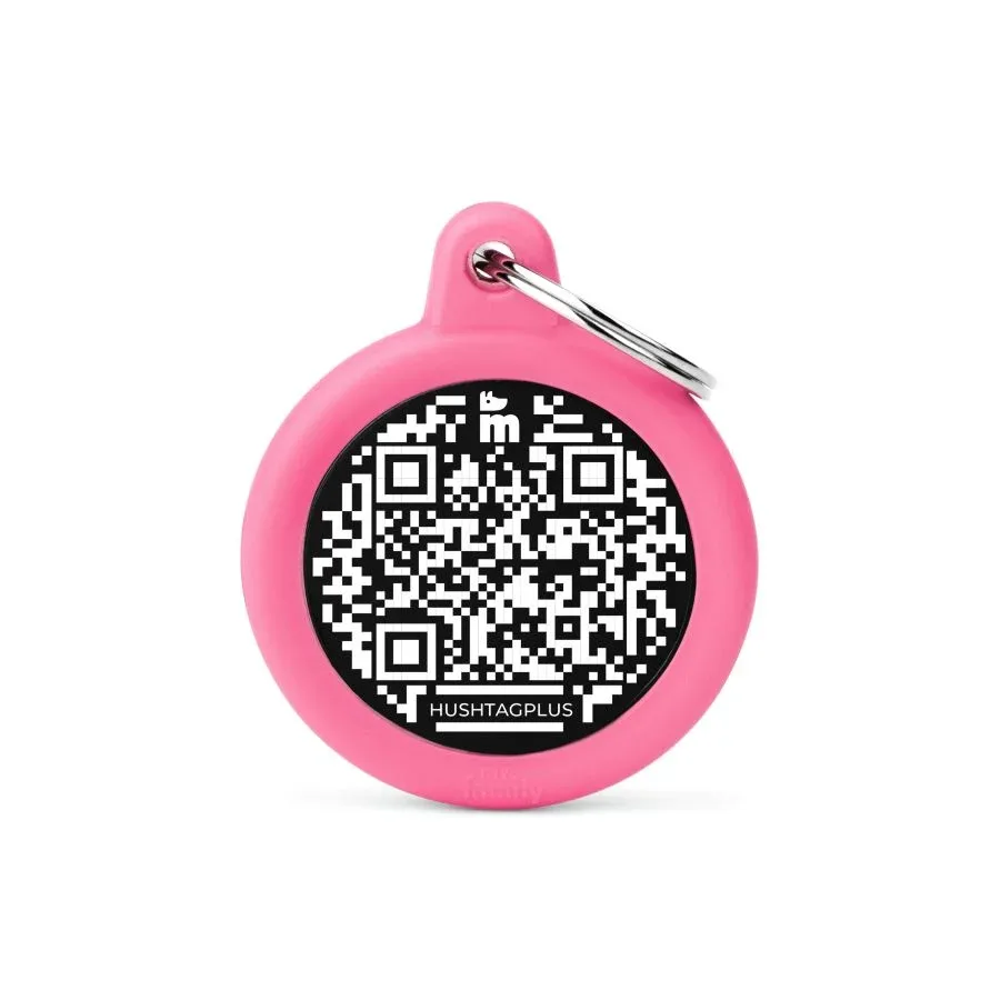 MYFAMILY Hushtag Plus QR CODE Pločica za graviranje Krug, aluminij, roza guma