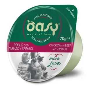 OASY More Love, posudica za mačke, piletina s govedinom i špinatom u umaku, 70g
