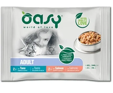 OASY Multipack vrećice za mačke, 2x s tunjevinom i 2x s lososom, 4x85g