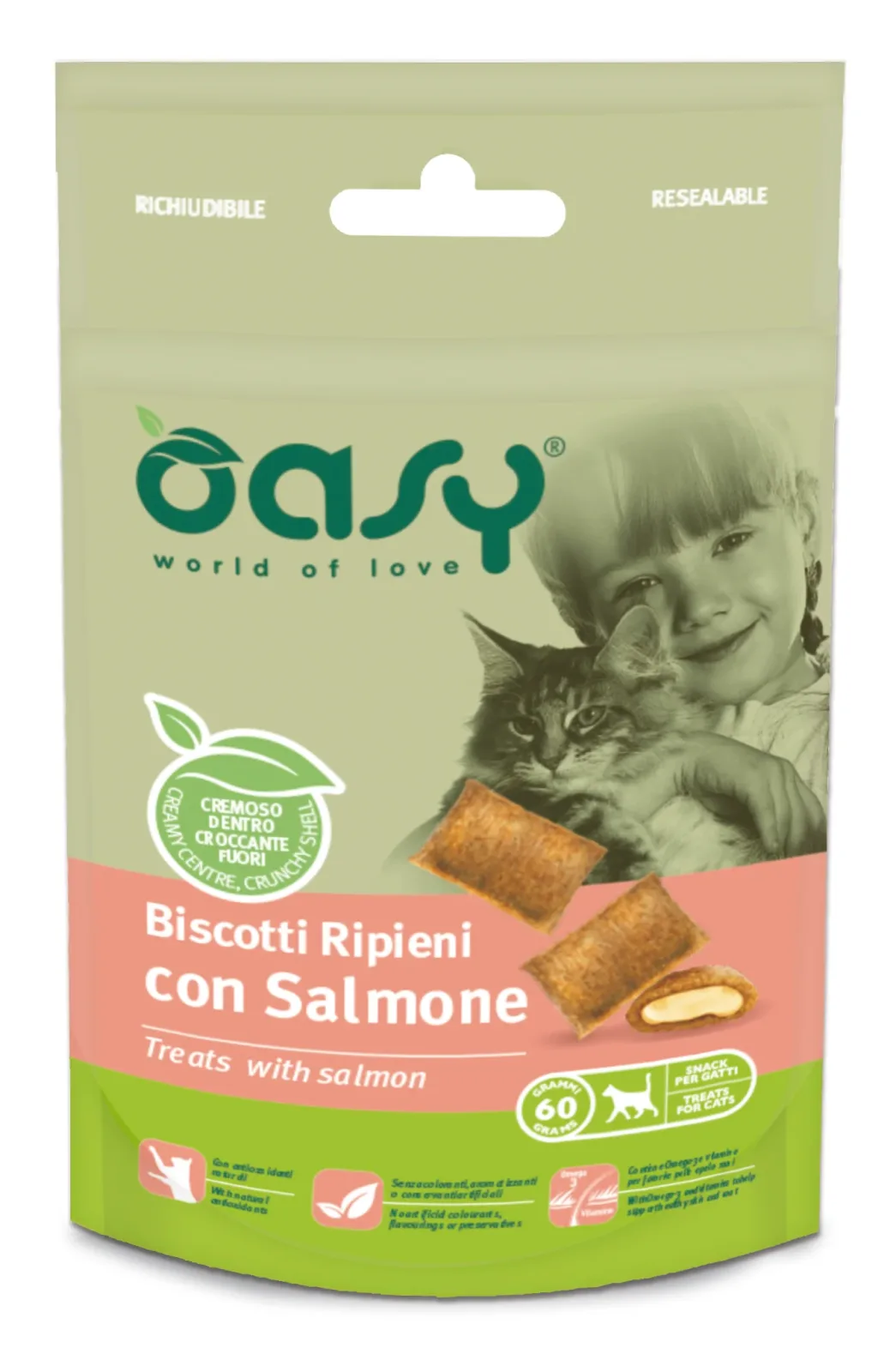 OASY Snack Cat hrskava punjena poslastica sa okusom lososa 60 g