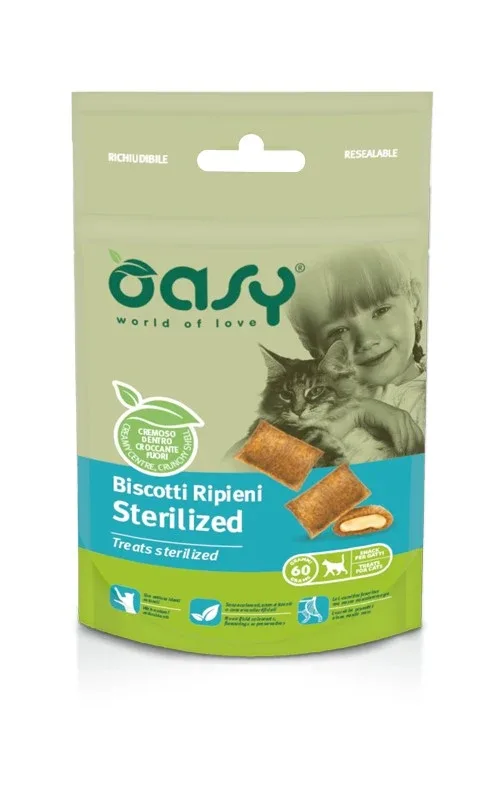 OASY Snack Cat hrskava punjena poslastica za sterilizirane mačke 60 g