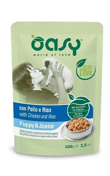 OASY Vrećica PUPPY/JUNIOR, trakice s piletinom i rižom u umaku, 100g