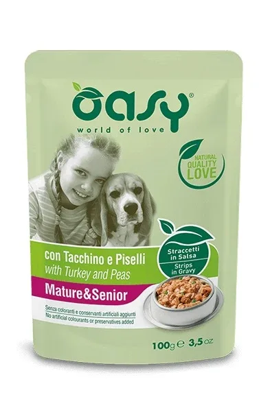 OASY Vrećica za pse SENIOR, trakice s puretinom i graškom u umaku, 100g