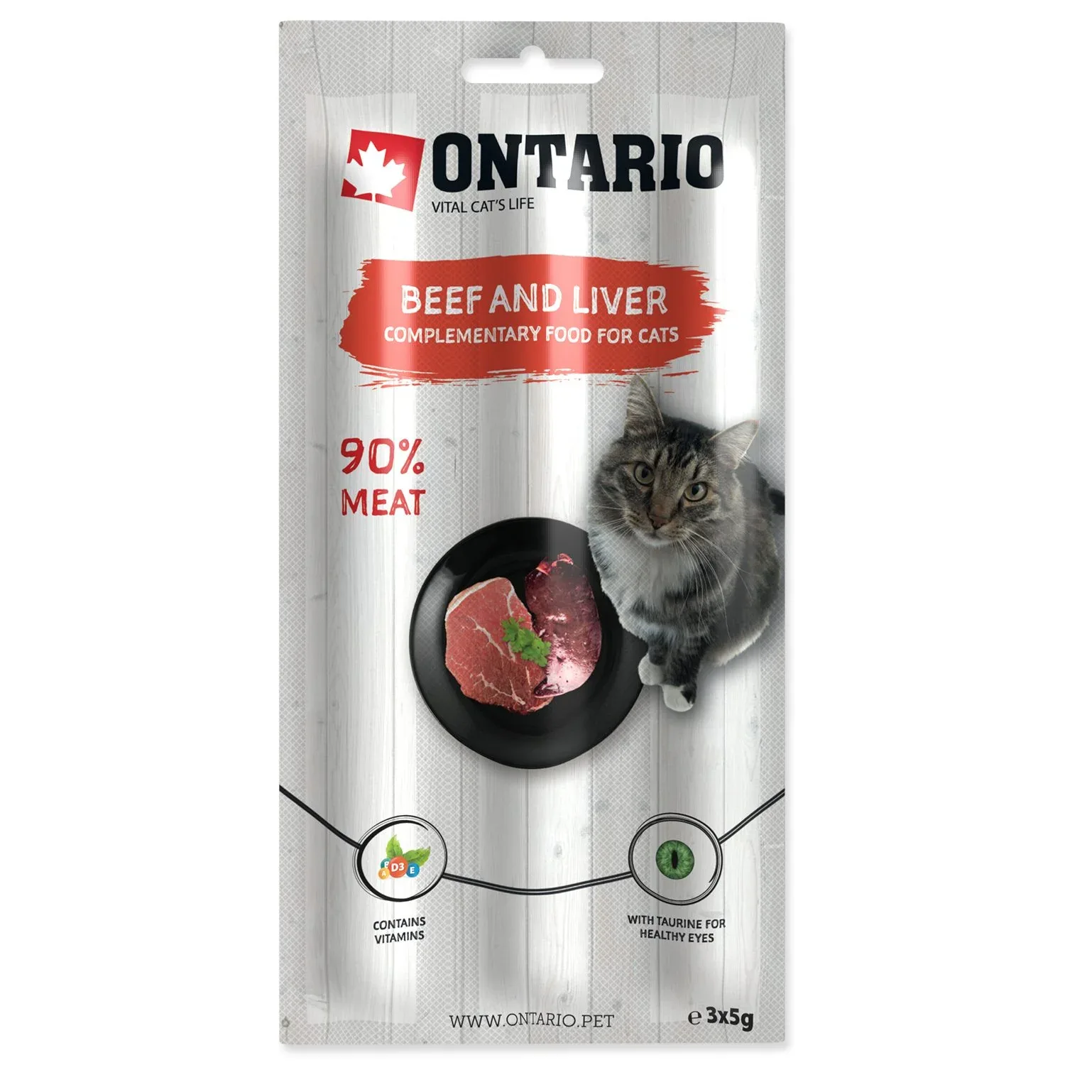 ONTARIO Cat Sticks, mesni štapići, s govedinom i jetrom, 3x5g